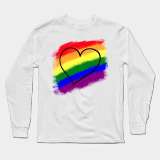 Gay Pride Rainbow Heart Pastel Painting Long Sleeve T-Shirt